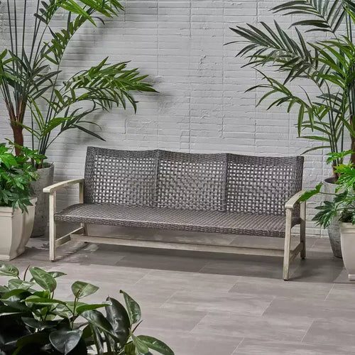 Acacia Wood and Wicker  Sofa