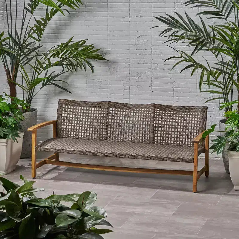 Acacia Wood and Wicker  Sofa