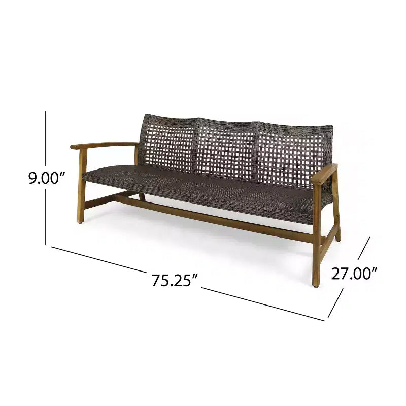 Acacia Wood and Wicker  Sofa