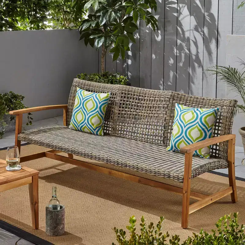 Acacia Wood and Wicker  Sofa