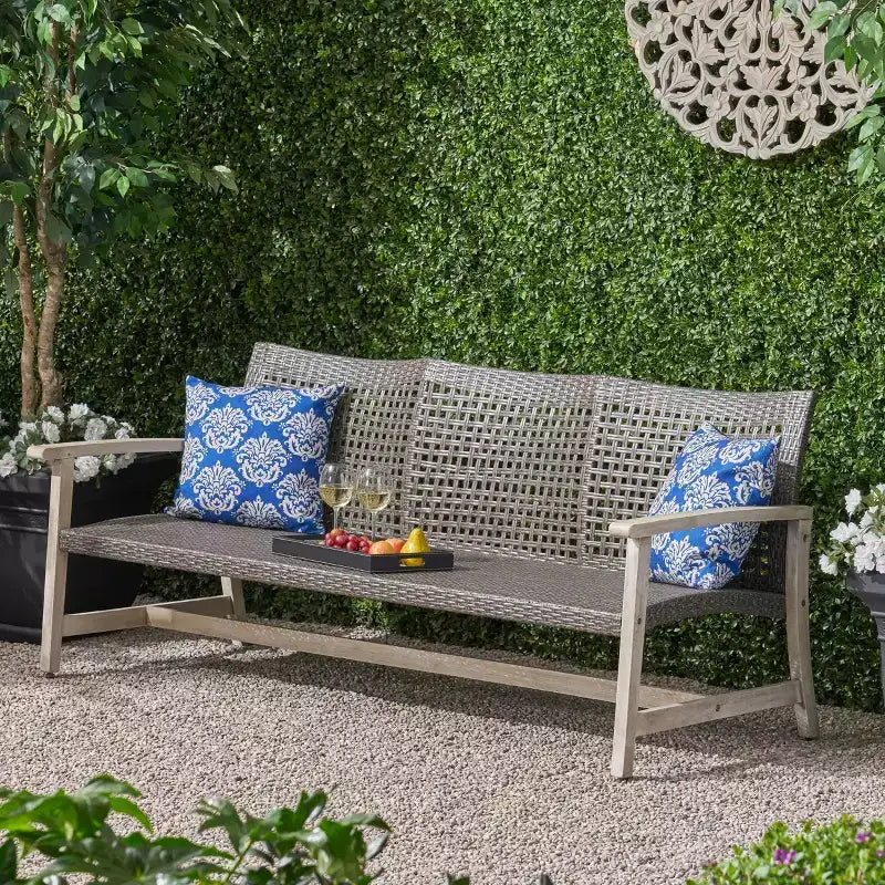 Acacia Wood and Wicker  Sofa
