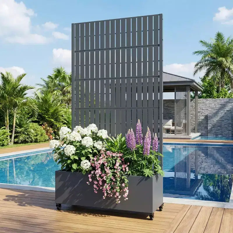 Gray Rectangular Metal Outdoor Planter Box