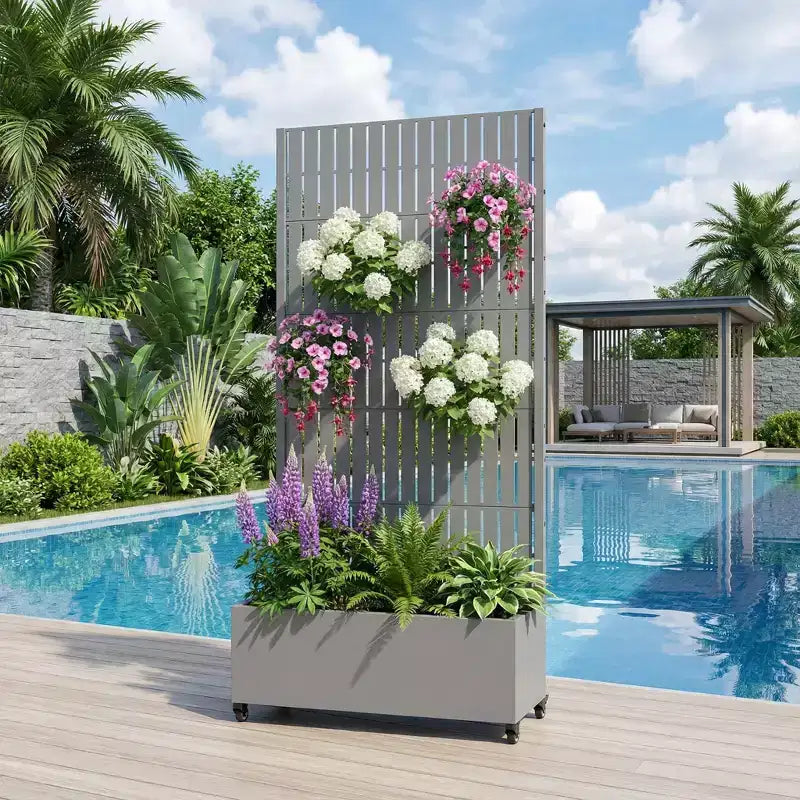 Gray Rectangular Metal Outdoor Planter Box