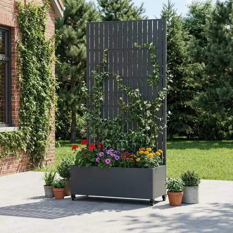 Gray Rectangular Metal Outdoor Planter Box