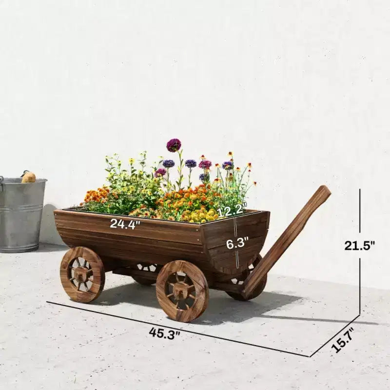 Wooden Wheelbarrow Planter Mobile Garden Cart