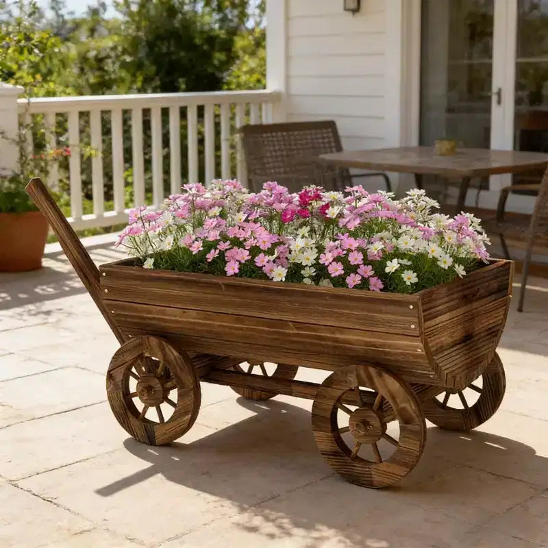 Wooden Wheelbarrow Planter Mobile Garden Cart