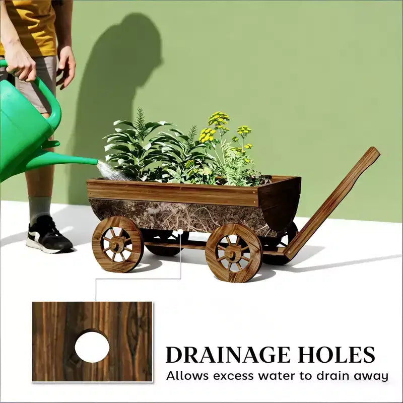 Wooden Wheelbarrow Planter Mobile Garden Cart