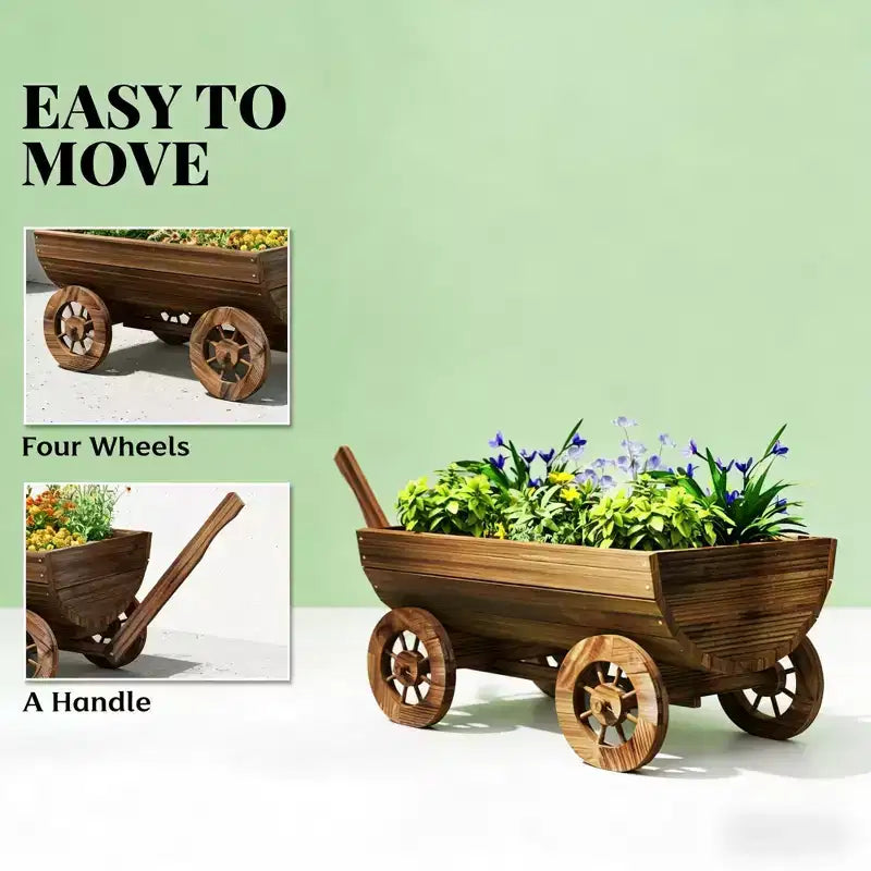 Wooden Wheelbarrow Planter Mobile Garden Cart