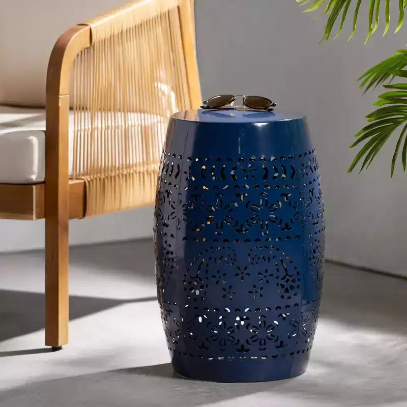 Lace Cut Barrel Accent End Table