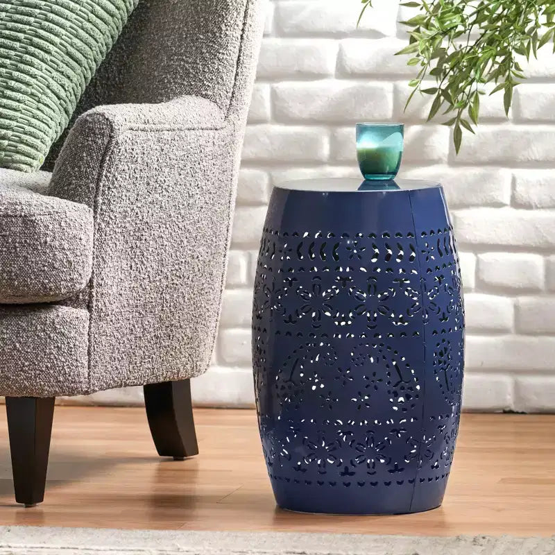 Lace Cut Barrel Accent End Table