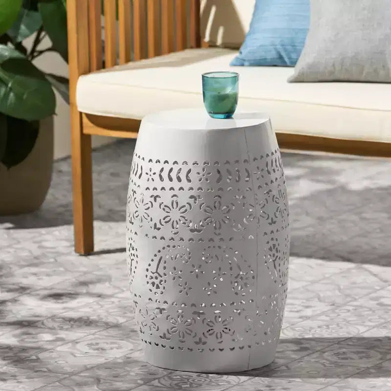 Lace Cut Barrel Accent End Table