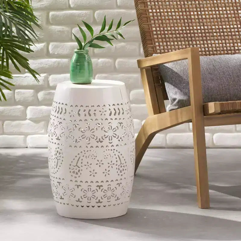 Lace Cut Barrel Accent End Table