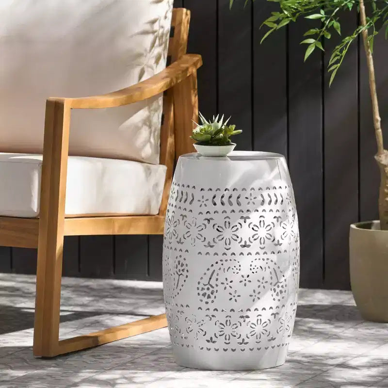 Lace Cut Barrel Accent End Table