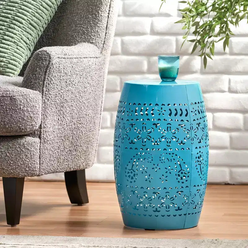 Lace Cut Barrel Accent End Table