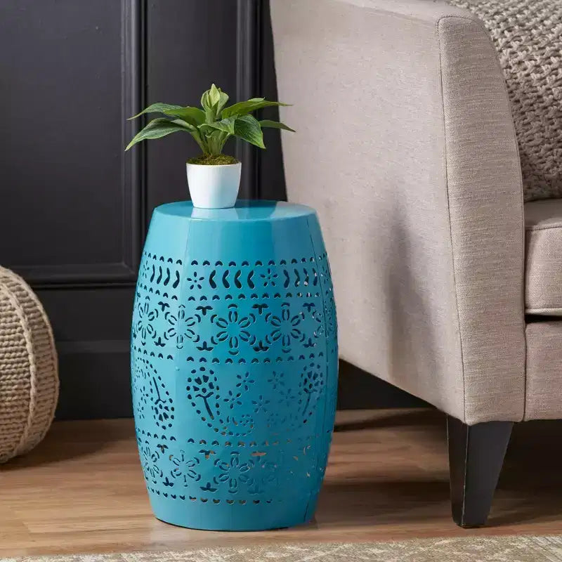 Lace Cut Barrel Accent End Table