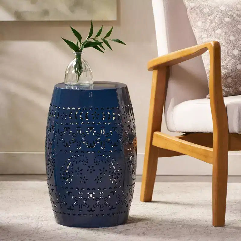 Lace Cut Barrel Accent End Table