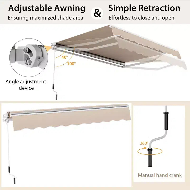 Retractable Patio Awning Aluminum Deck Sunshade Shelter