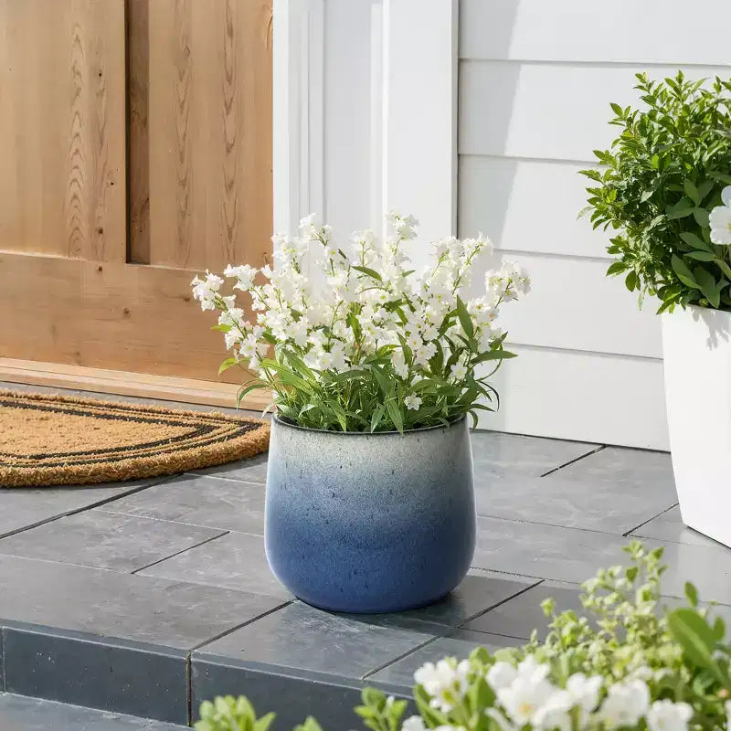 Blue Round Ceramic Planter Pot