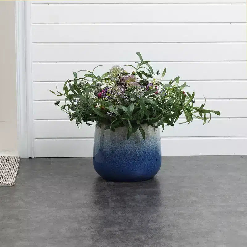 Blue Round Ceramic Planter Pot
