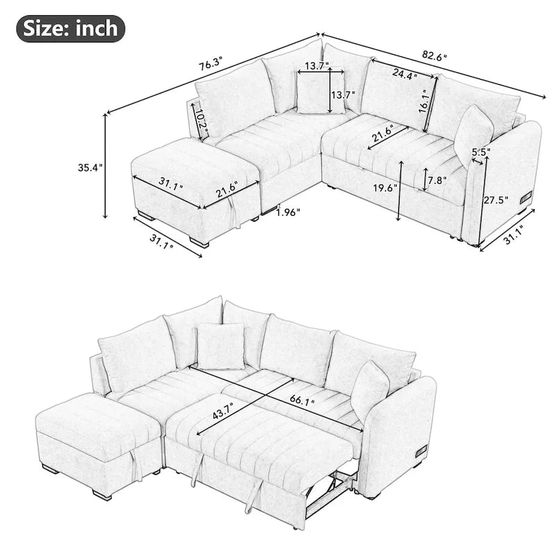 L-shaped Pull Out Sofa Bed Sleeper Sofa
