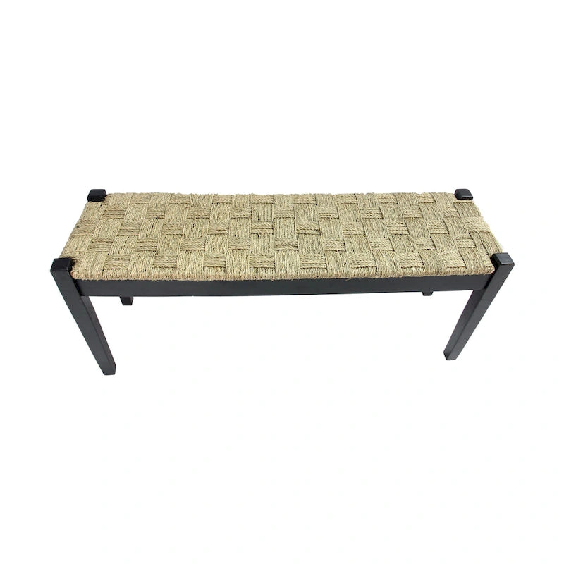 Solid Wood Natural Seagrass Indoor Bench