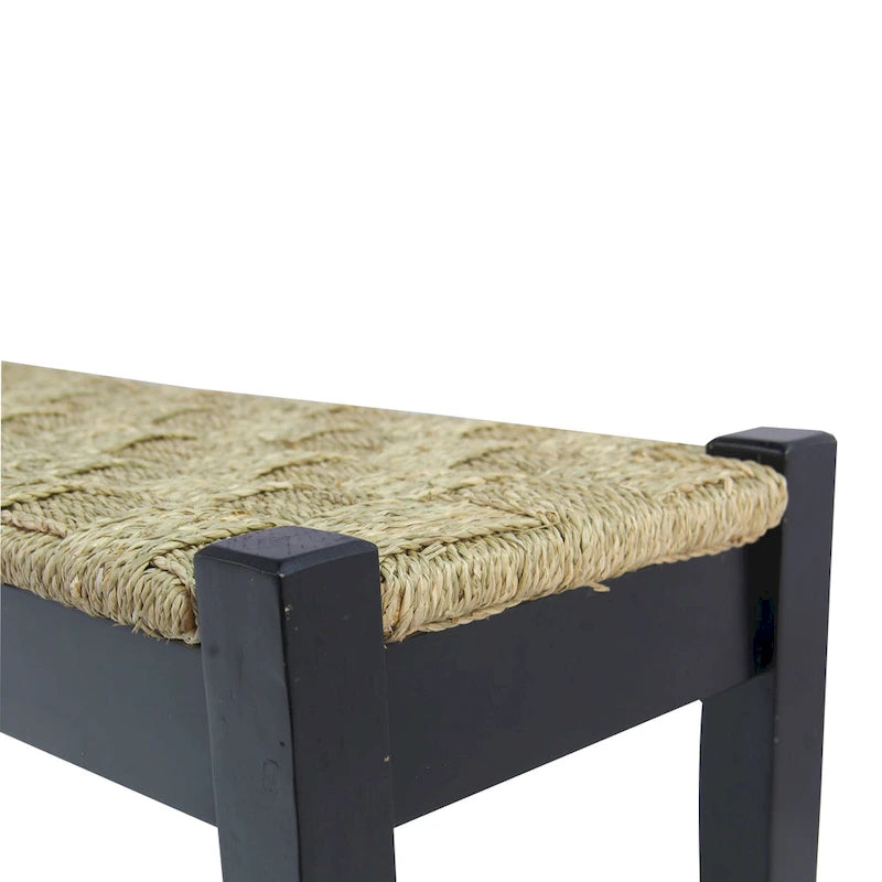 Solid Wood Natural Seagrass Indoor Bench