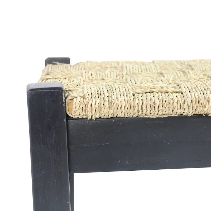 Solid Wood Natural Seagrass Indoor Bench