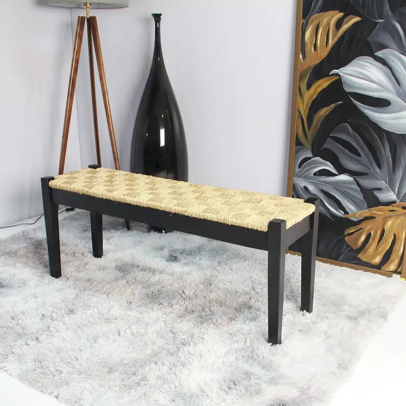 Solid Wood Natural Seagrass Indoor Bench
