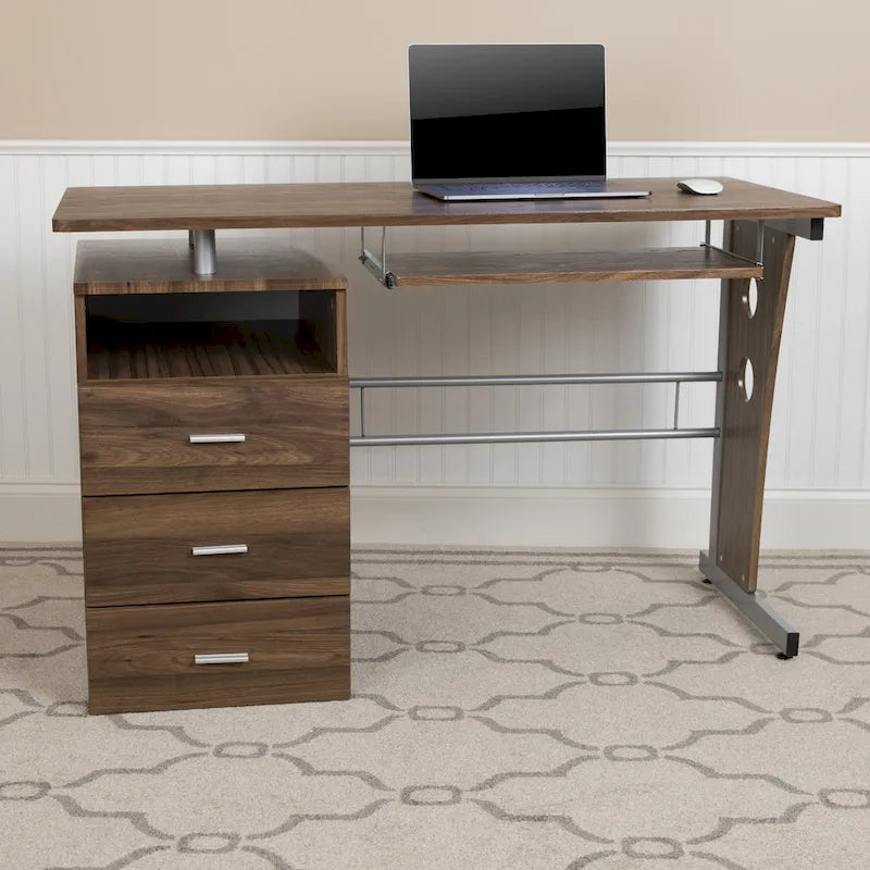 Pedestal 3-drawer Computer Desk with Keyboard Tray