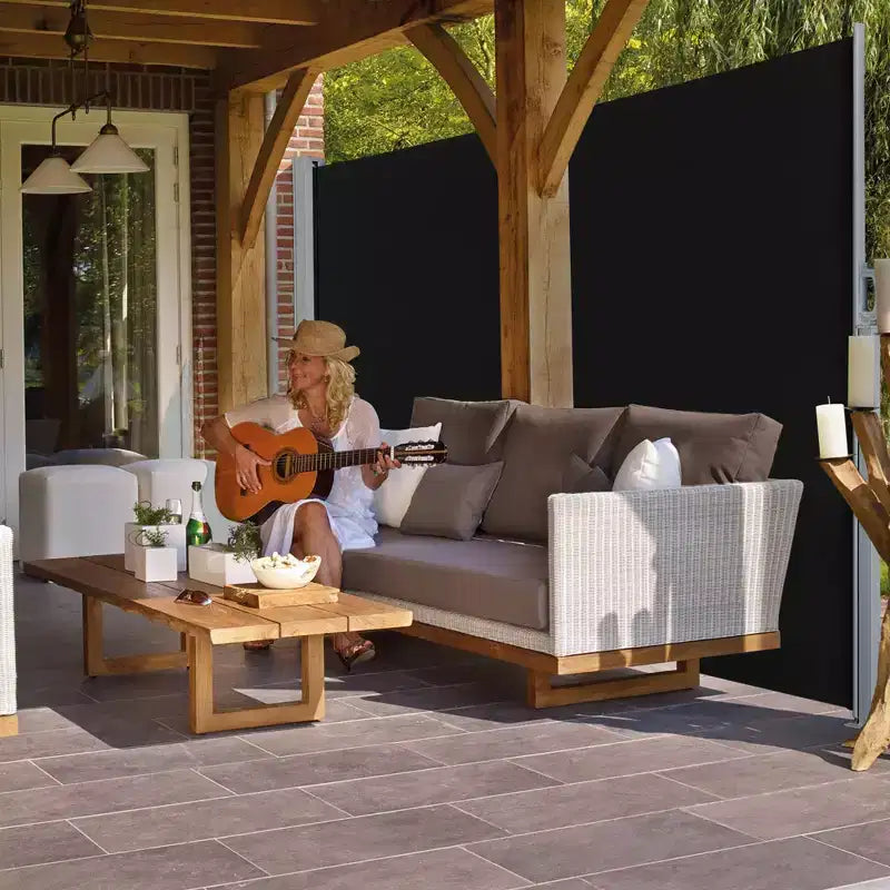 Retractable Outdoor Side Awning Black