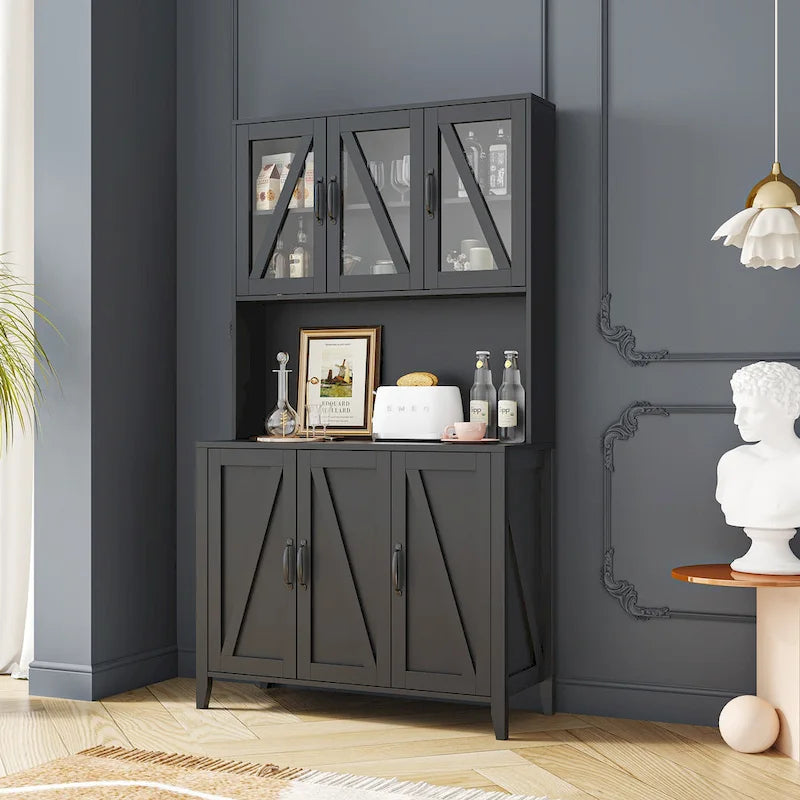 Large Kitchen Pantry Storage Cabinet with Glass Doors