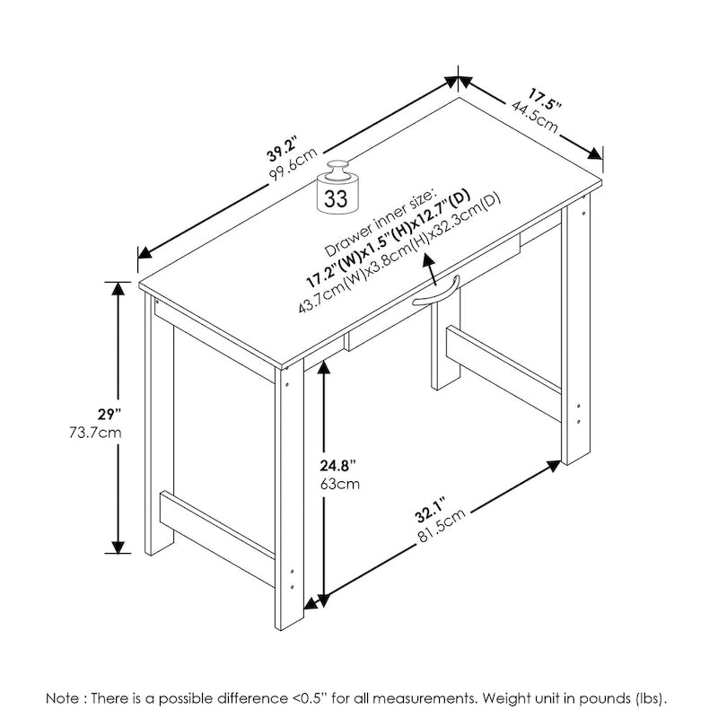 Writing Desk with Drawer, White