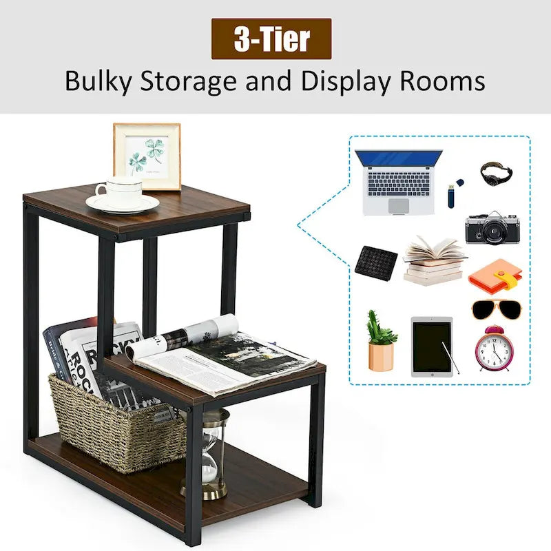Table Side Table Night Stand W/ Storage Shelf for