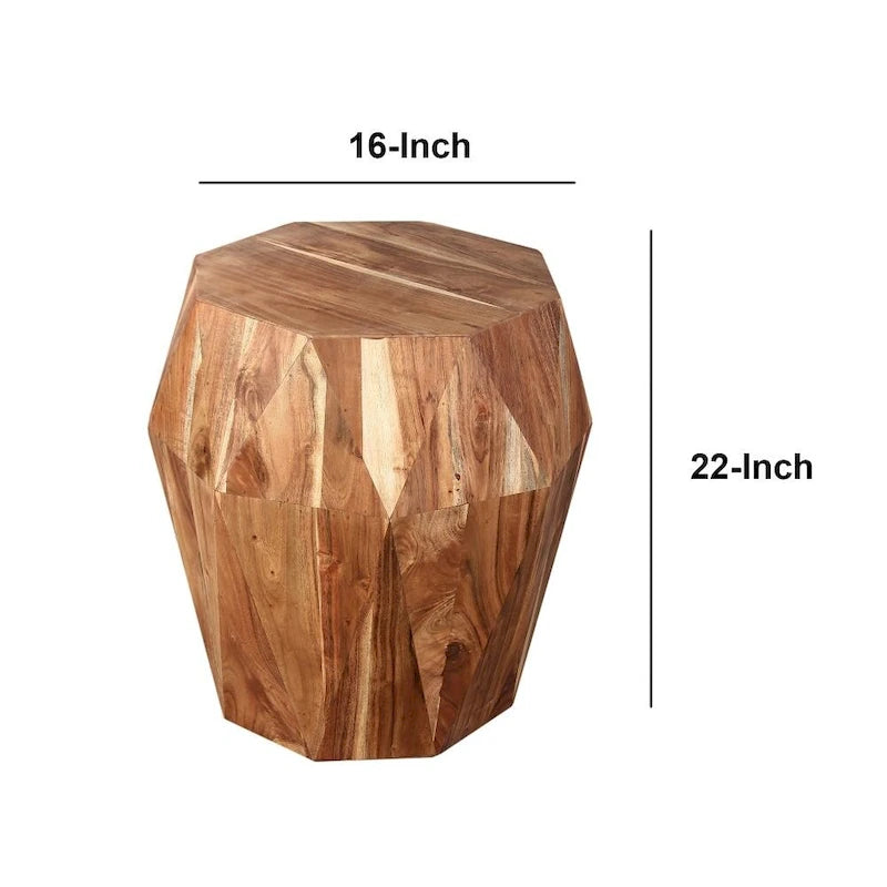Faceted Handcrafted Mango Wood Side End Table