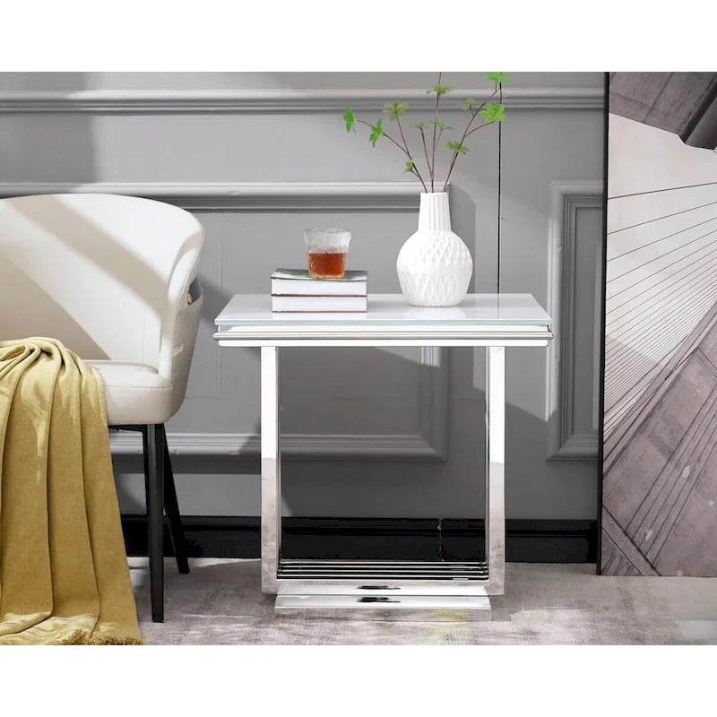 Luxurious Silver and Glass End Table
