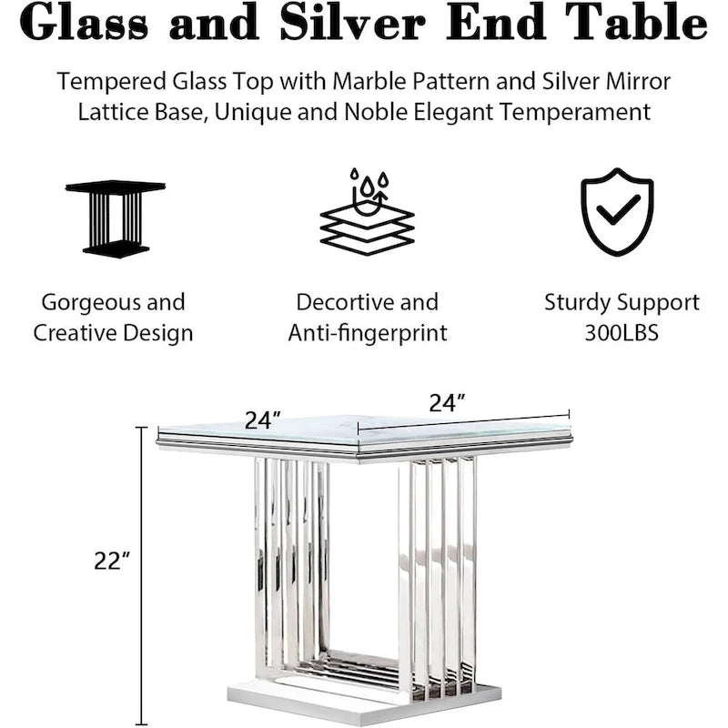 Luxurious Silver and Glass End Table