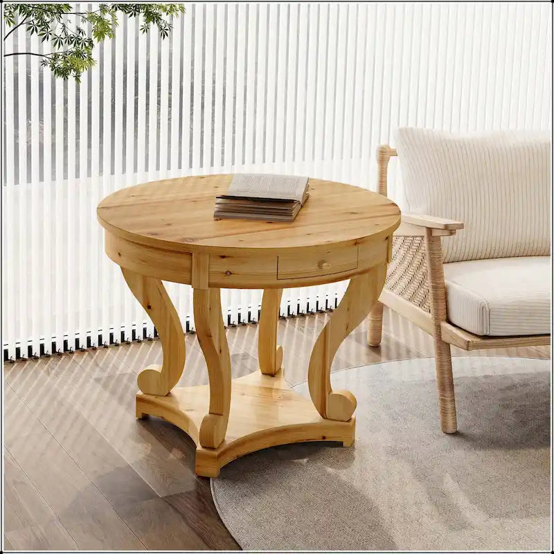 Curved Legs Farmhouse Style Round Dining Table