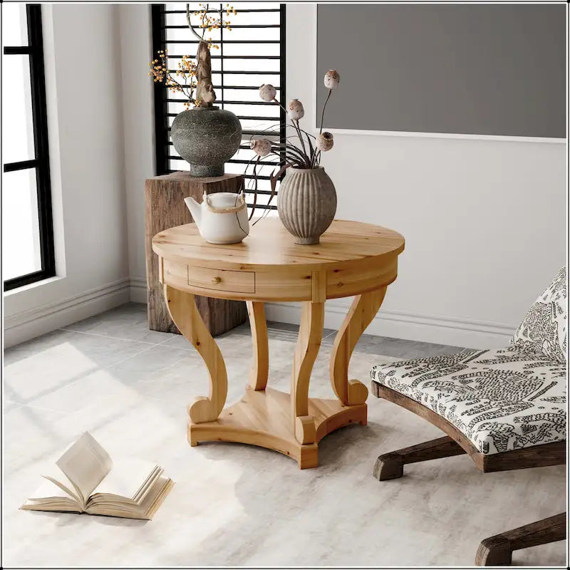 Curved Legs Farmhouse Style Round Dining Table