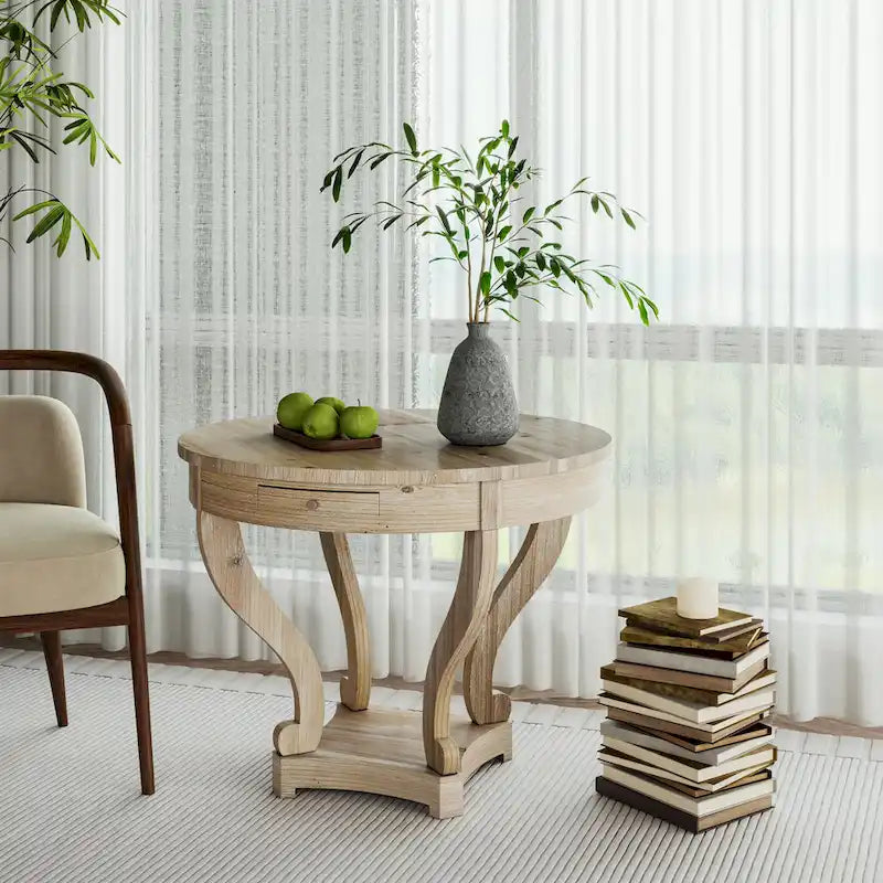 Curved Legs Farmhouse Style Round Dining Table